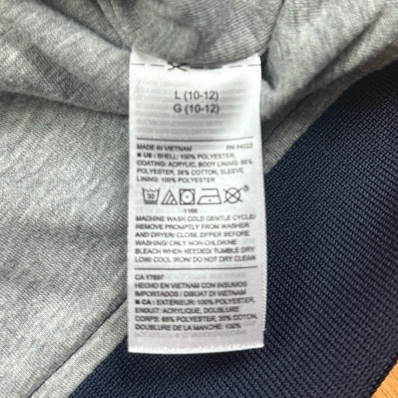 Old Navy lined hooded windbreaker, like new, Size 10-12, Navy Blue - Picture 4 of 5